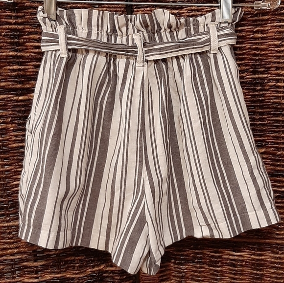 Divided Paperbag Waist Striped Belted Tie Shorts 0 Coastal Festival Beach - Picture 2 of 7